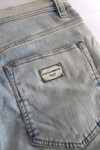 Dolce &amp; Gabbana Blue Washed Cotton Mid Waist Skinny Jeans