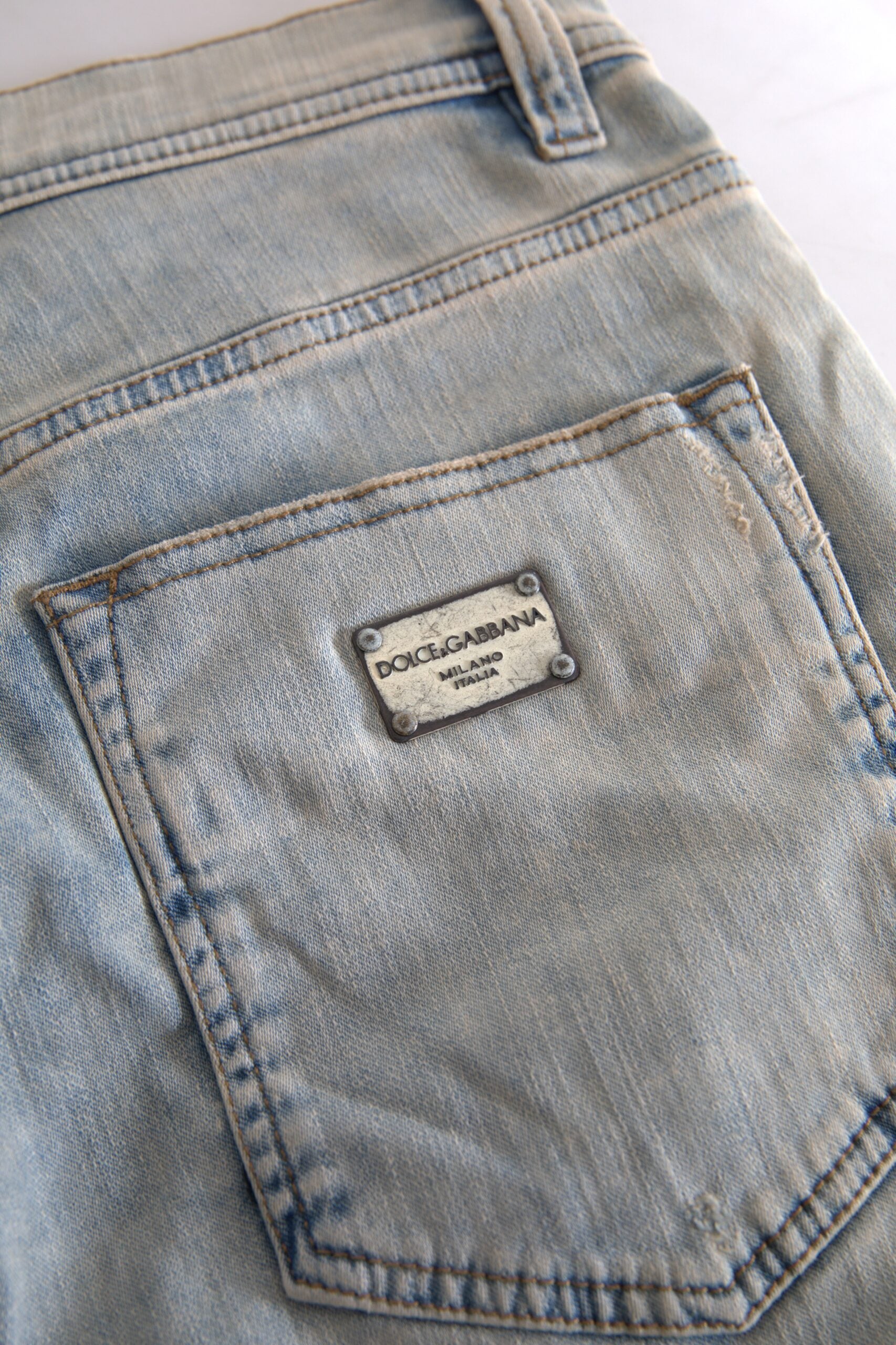 Dolce &amp; Gabbana Blue Washed Cotton Mid Waist Skinny Jeans