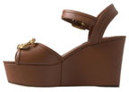Dolce &amp; Gabbana Brown Leather AMORE Wedges Sandals Shoes