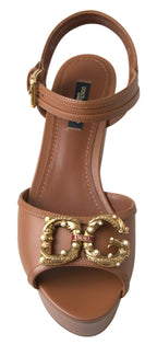 Dolce &amp; Gabbana Brown Leather AMORE Wedges Sandals Shoes