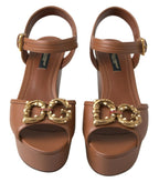 Dolce &amp; Gabbana Brown Leather AMORE Wedges Sandals Shoes