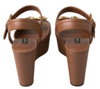 Dolce &amp; Gabbana Brown Leather AMORE Wedges Sandals Shoes