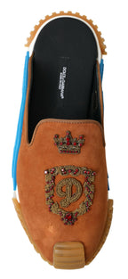 Dolce &amp; Gabbana Brown Suede Crown Logo NS1 Slides Sandals
