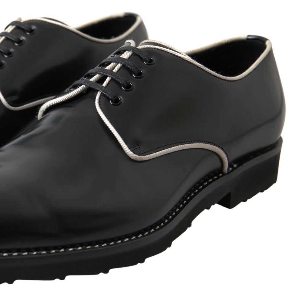 Dolce &amp; Gabbana Black White Leather Formal Shoes