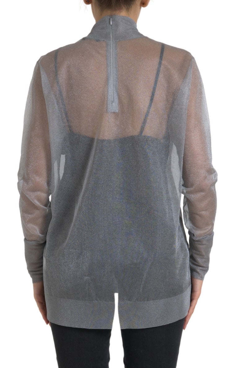 Dolce &amp; Gabbana Gray Mesh Turtleneck Long Sleeve Blouse Top