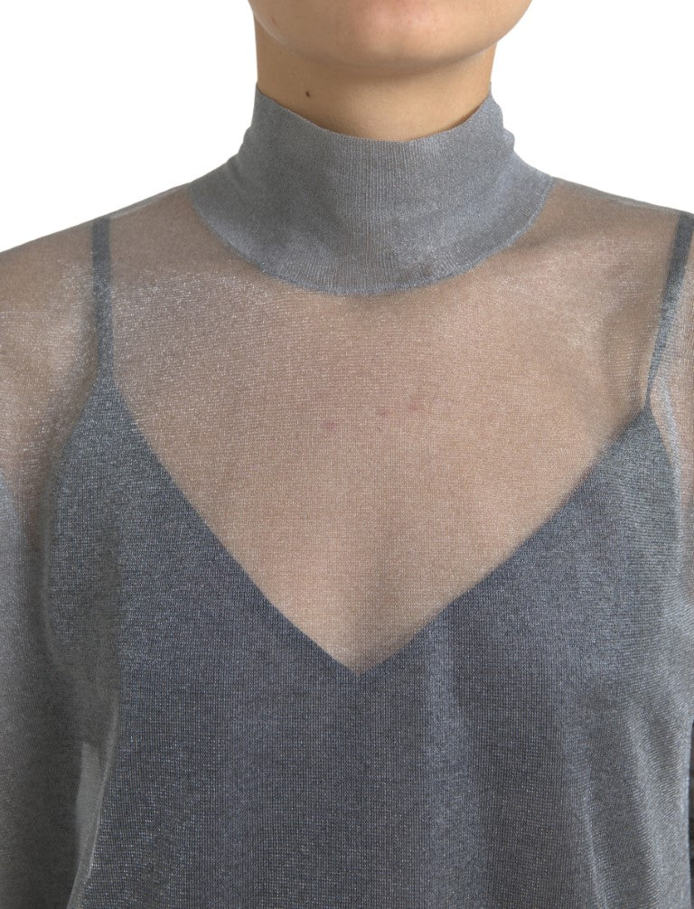 Dolce &amp; Gabbana Gray Mesh Turtleneck Long Sleeve Blouse Top