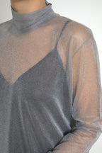 Dolce &amp; Gabbana Gray Mesh Turtleneck Long Sleeve Blouse Top