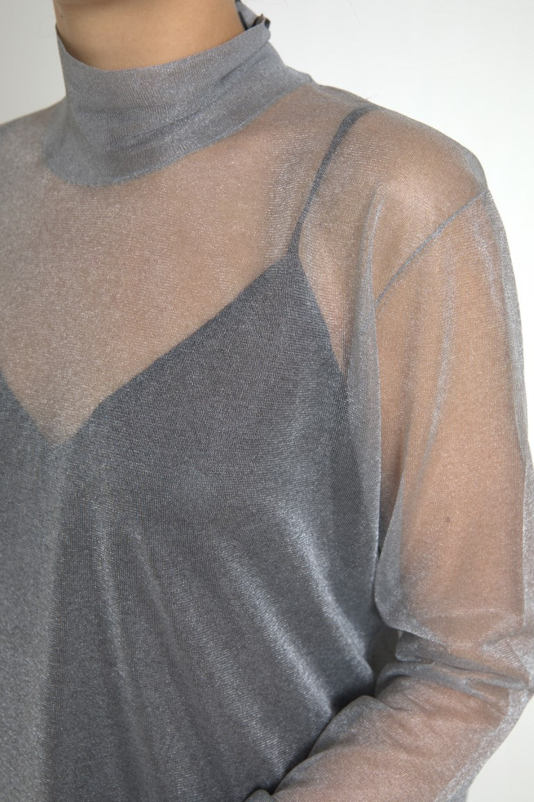 Dolce &amp; Gabbana Gray Mesh Turtleneck Long Sleeve Blouse Top