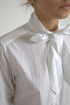 Dolce & Gabbana White Cotton Ascot Collar Long Sleeves Top
