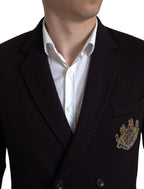 Dolce &amp; Gabbana Purple Logo Embroidery Double Breasted Blazer