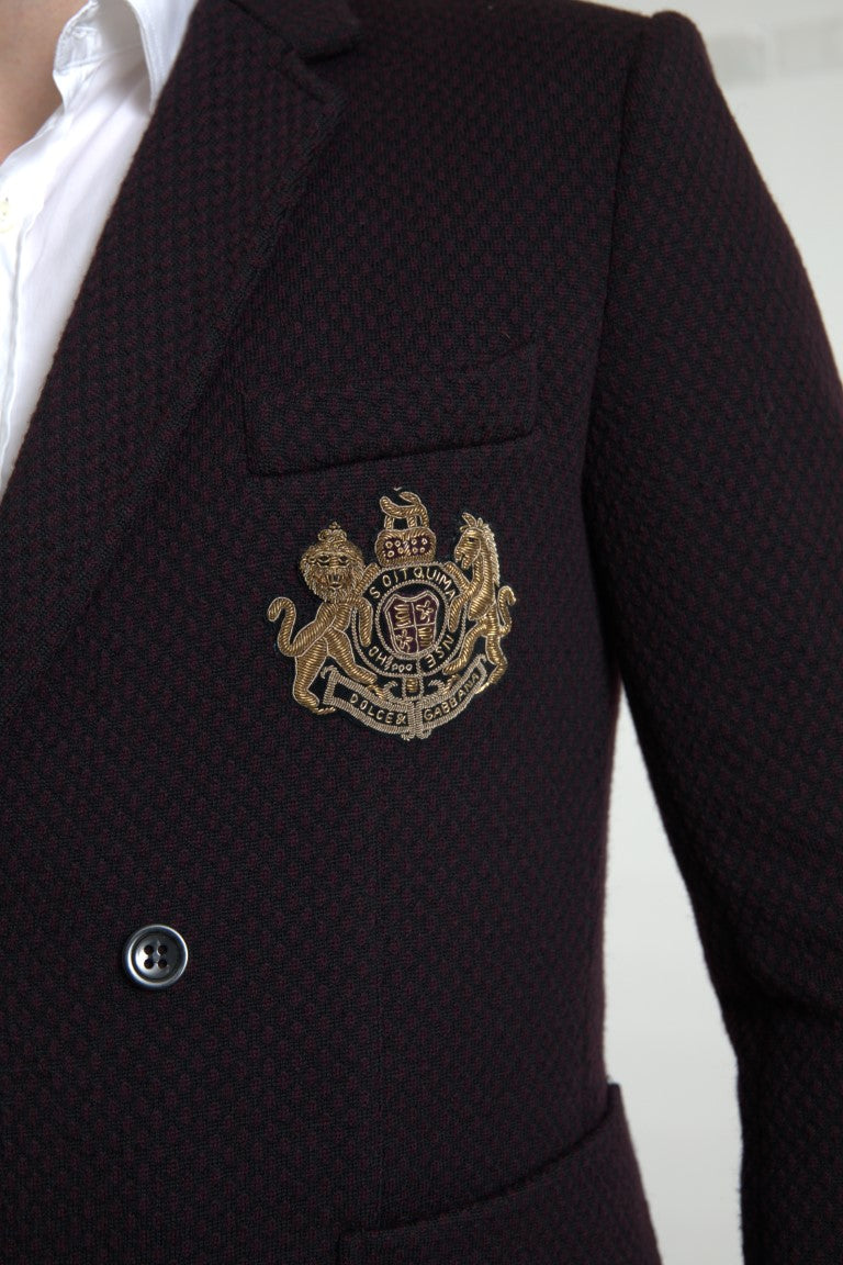 Dolce &amp; Gabbana Purple Logo Embroidery Double Breasted Blazer