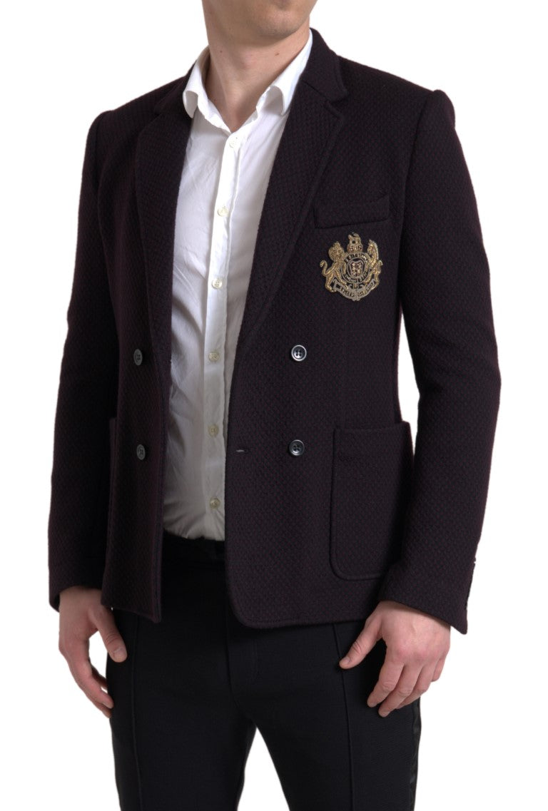 Dolce &amp; Gabbana Purple Logo Embroidery Double Breasted Blazer