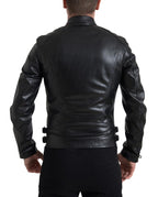 Dolce &amp; Gabbana Black Leather Zipper Coat Men Jacket