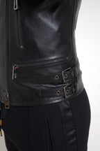 Dolce &amp; Gabbana Black Leather Zipper Coat Men Jacket