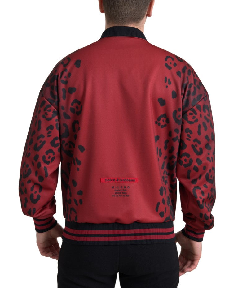 Dolce &amp; Gabbana Red Leopard Polyester Bomber Full Zip Jacket