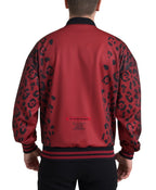 Dolce &amp; Gabbana Red Leopard Polyester Bomber Full Zip Jacket