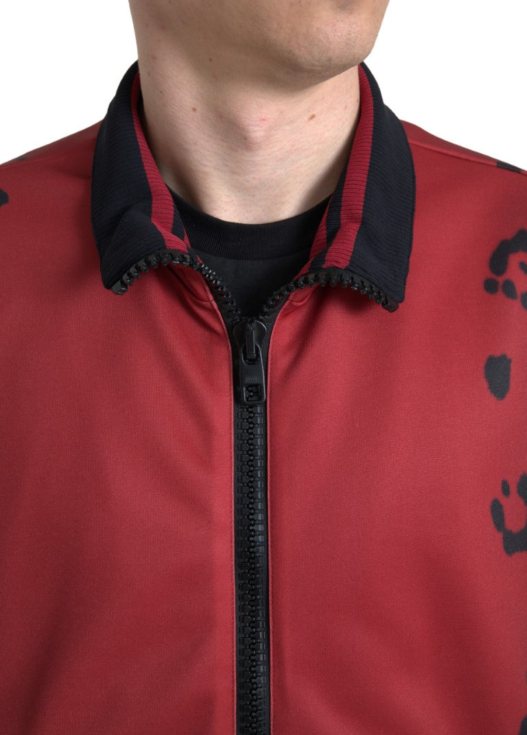 Dolce &amp; Gabbana Red Leopard Polyester Bomber Full Zip Jacket