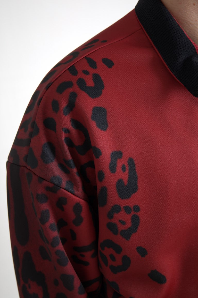 Dolce &amp; Gabbana Red Leopard Polyester Bomber Full Zip Jacket