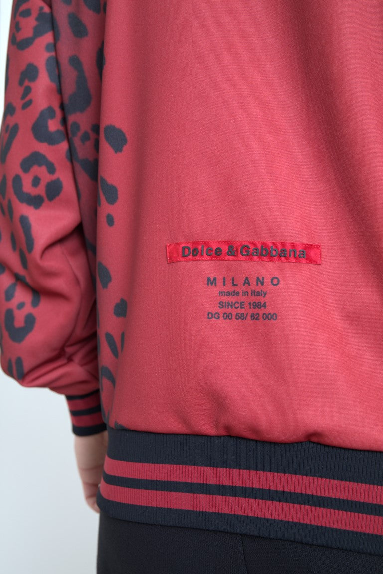 Dolce &amp; Gabbana Red Leopard Polyester Bomber Full Zip Jacket