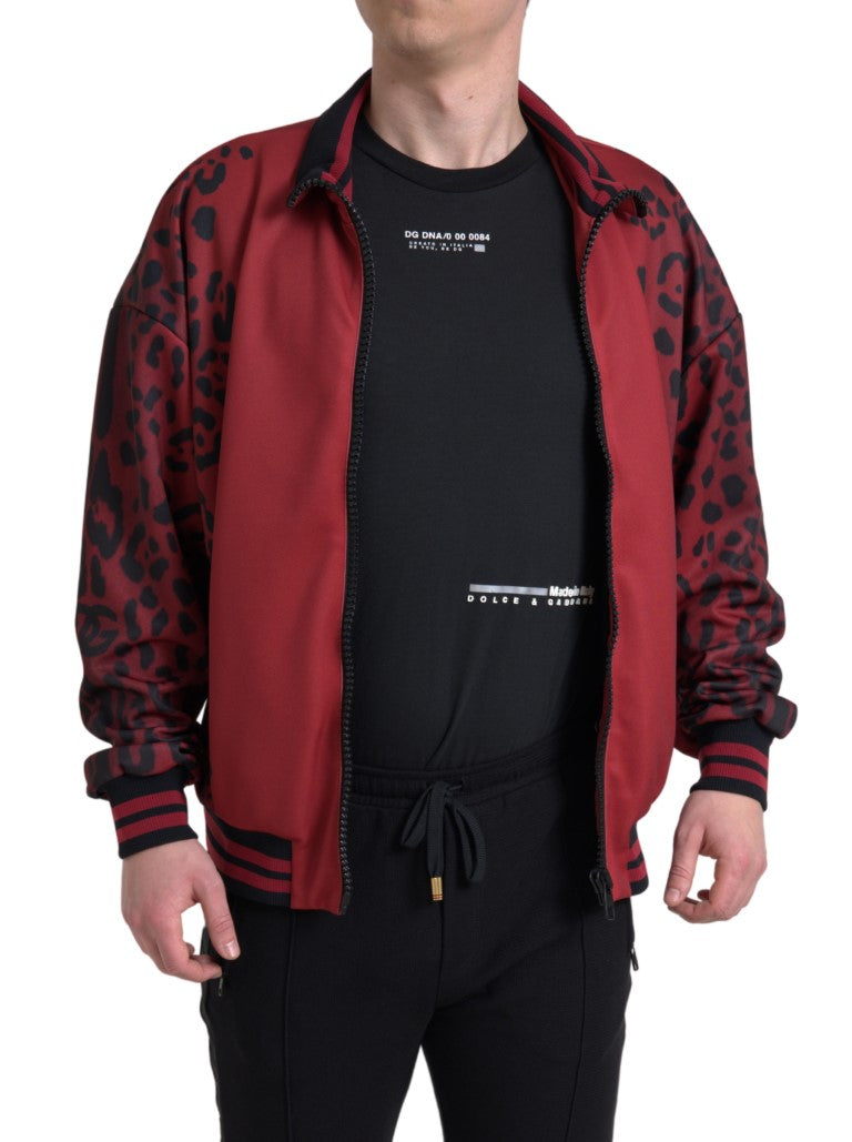 Dolce &amp; Gabbana Red Leopard Polyester Bomber Full Zip Jacket