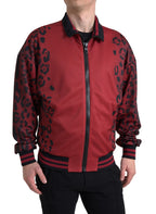 Dolce &amp; Gabbana Red Leopard Polyester Bomber Full Zip Jacket