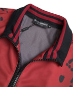 Dolce &amp; Gabbana Red Leopard Polyester Bomber Full Zip Jacket
