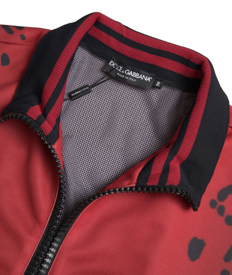 Dolce &amp; Gabbana Red Leopard Polyester Bomber Full Zip Jacket
