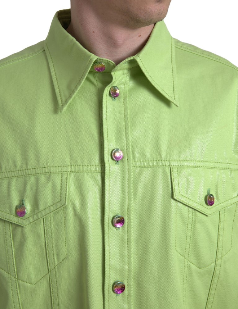 Dolce &amp; Gabbana Green Cotton Collared Button Down Shirt