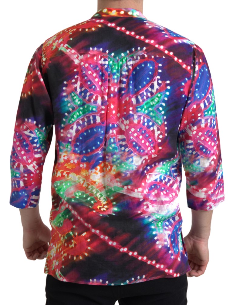 Dolce &amp; Gabbana Multicolor Luminarie Print Linen Shirt