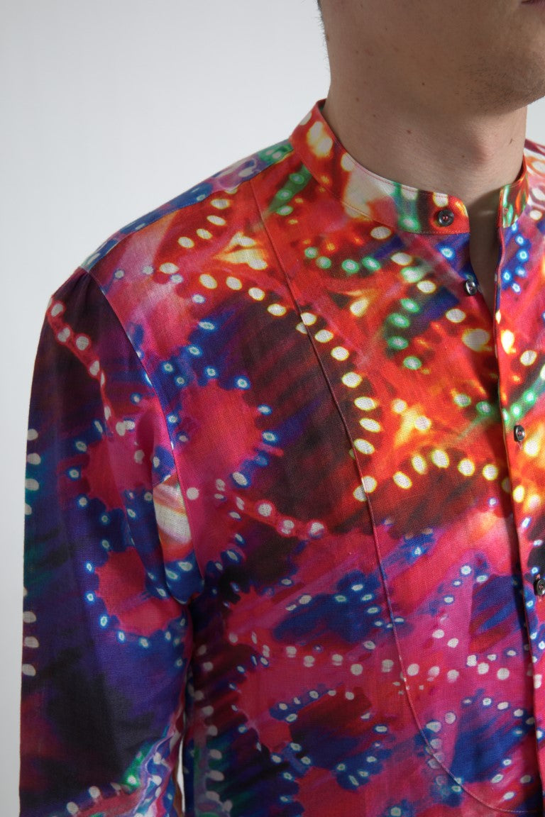 Dolce &amp; Gabbana Multicolor Luminarie Print Linen Shirt