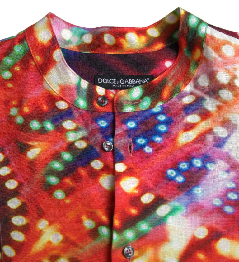 Dolce &amp; Gabbana Multicolor Luminarie Print Linen Shirt