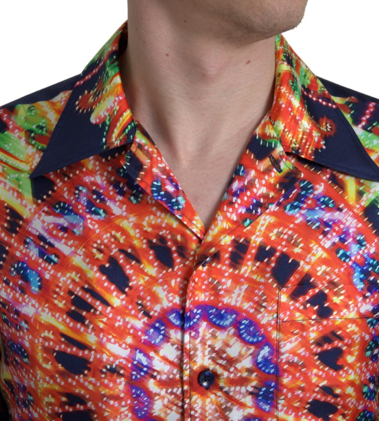 Dolce &amp; Gabbana Multicolor Luminarie Print Men's Shirt Silk