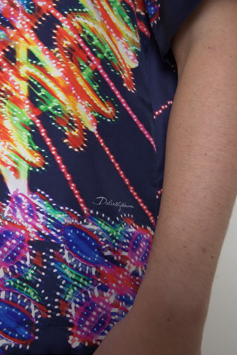 Dolce &amp; Gabbana Multicolor Luminarie Print Men's Shirt Silk