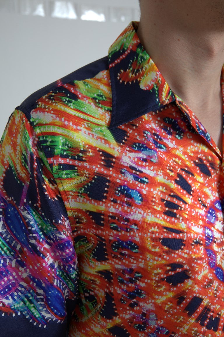 Dolce &amp; Gabbana Multicolor Luminarie Print Men's Shirt Silk