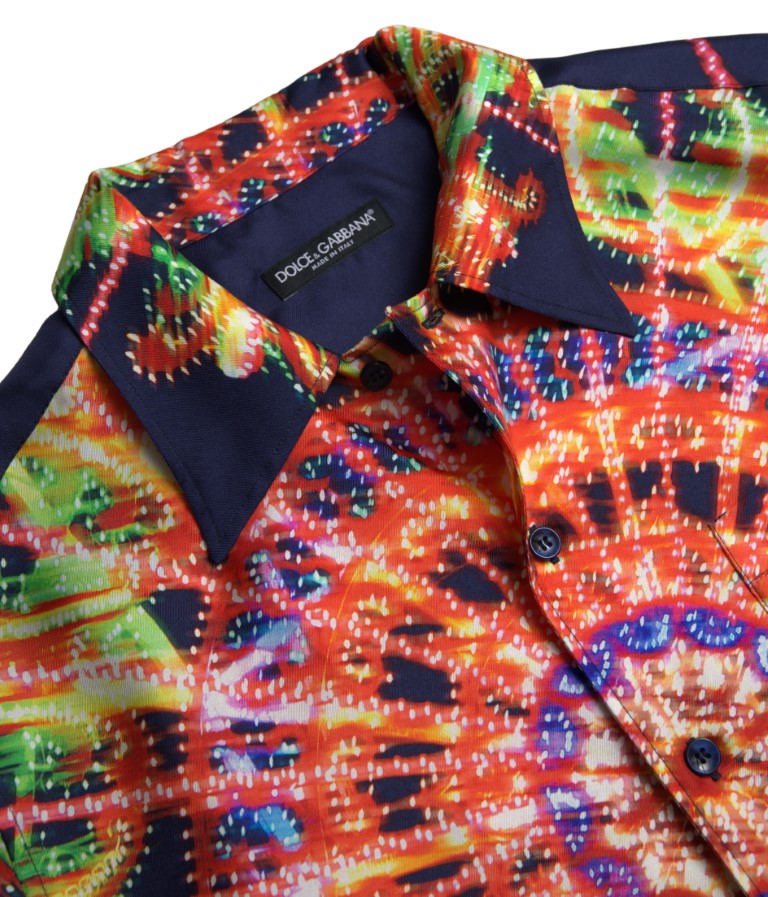 Dolce &amp; Gabbana Multicolor Luminarie Print Men's Shirt Silk