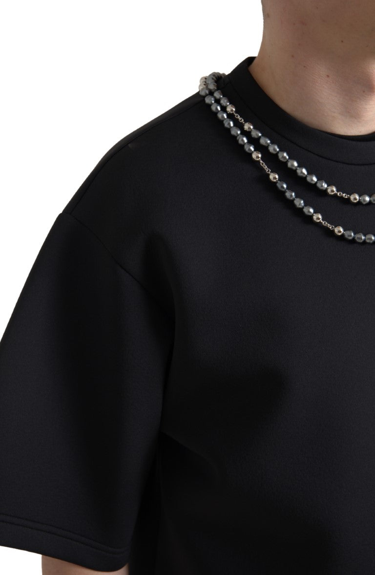 Dolce &amp; Gabbana Black Necklace Embellished Polyester T-shirt