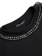 Dolce &amp; Gabbana Black Necklace Embellished Polyester T-shirt