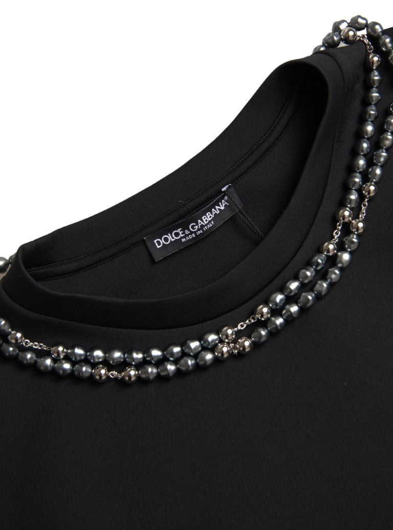 Dolce &amp; Gabbana Black Necklace Embellished Polyester T-shirt