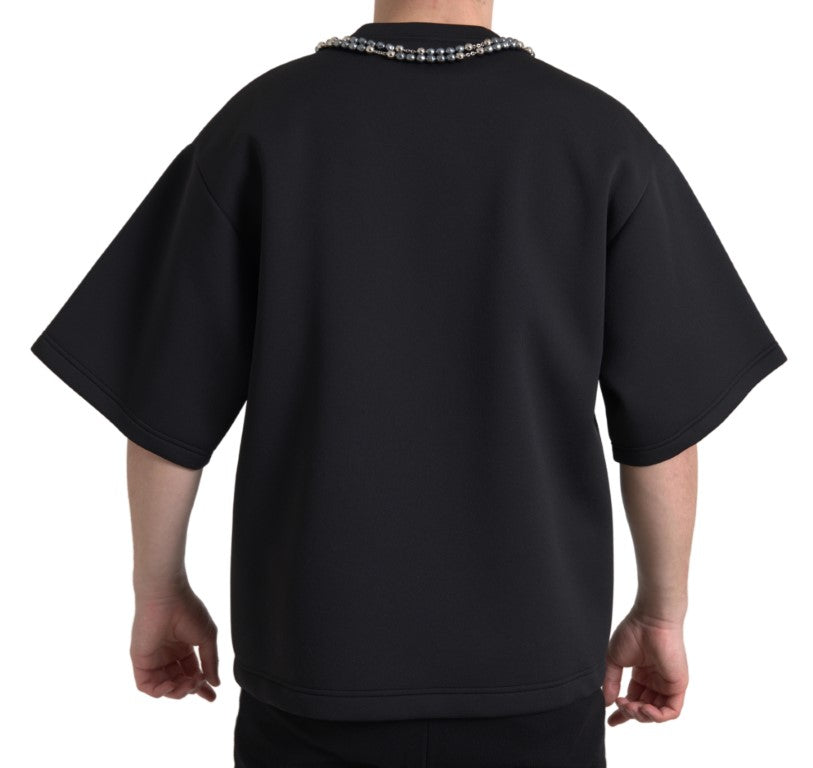 Dolce &amp; Gabbana Black Necklace Embellished Polyester T-shirt