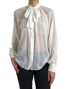 Dolce &amp; Gabbana White Silk Sheer Tied Neck Polka Dots Blouse