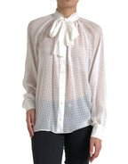 Dolce &amp; Gabbana White Silk Sheer Tied Neck Polka Dots Blouse