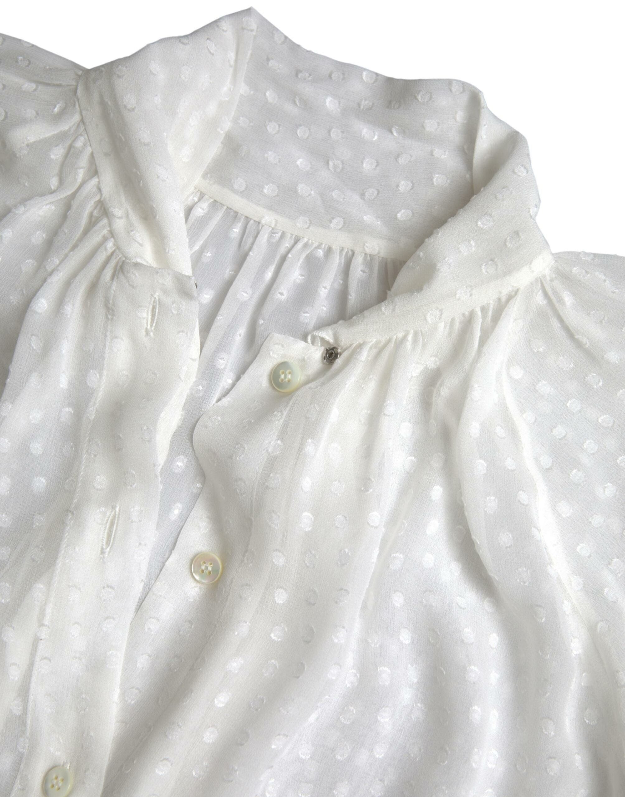 Dolce &amp; Gabbana White Silk Sheer Tied Neck Polka Dots Blouse