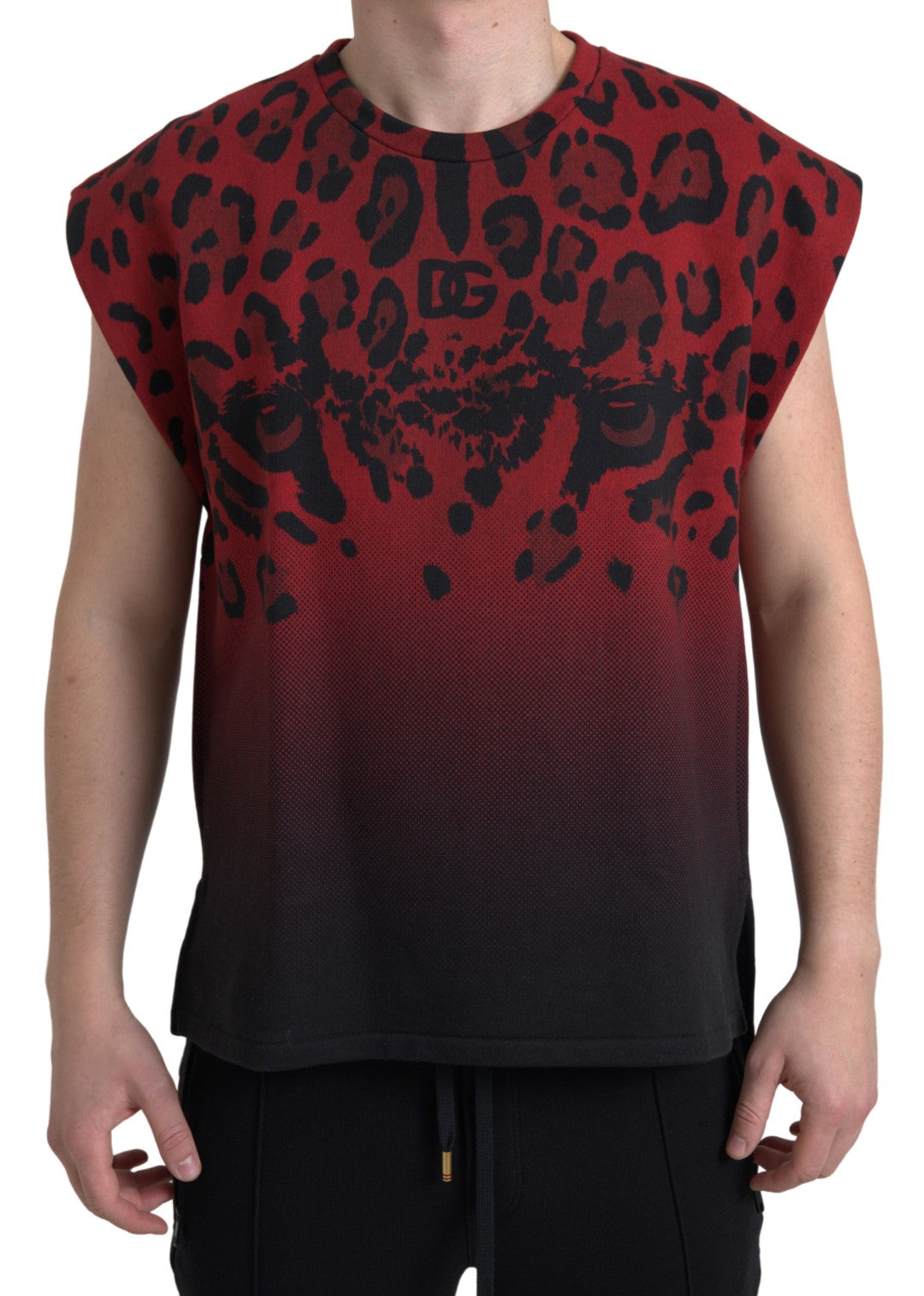 Dolce &amp; Gabbana Red Leopard Cotton Sleeveless Tank T-shirt