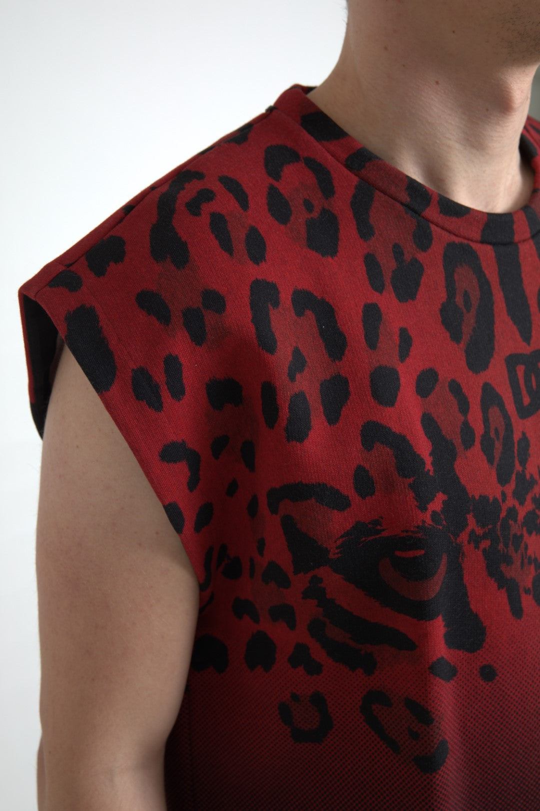Dolce &amp; Gabbana Red Leopard Cotton Sleeveless Tank T-shirt