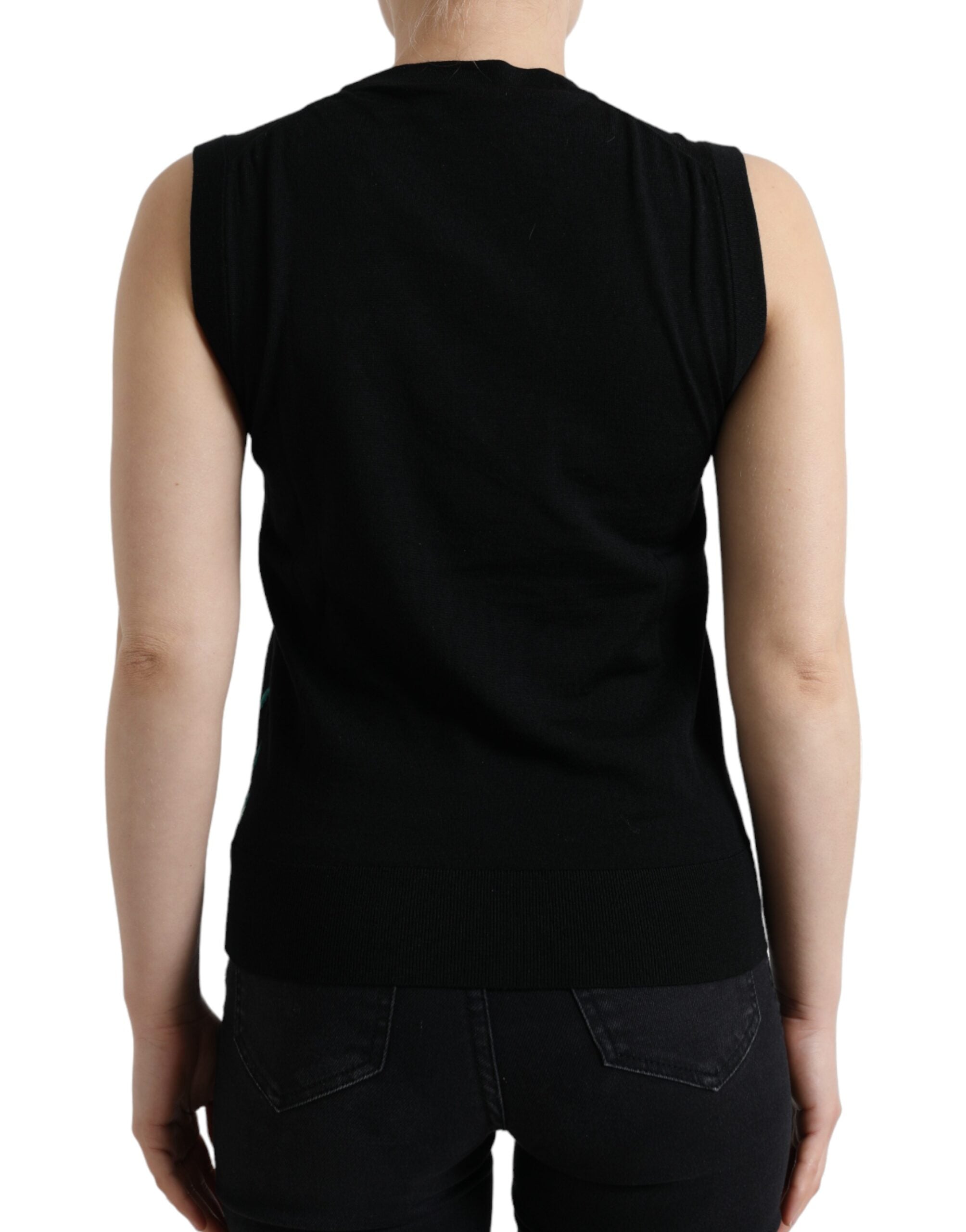 Dolce &amp; Gabbana Black Bird Wool Knit Sleeveless Tank T-shirt