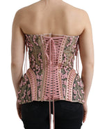 Dolce &amp; Gabbana Pink Floral Applique Bustier Corset Top
