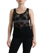 Dolce &amp; Gabbana Black Logo Stripe Lace Sleeveless Tank Top