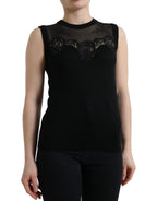 Dolce &amp; Gabbana Black Cashmere Lace Trim Sleeveless Tank Top