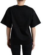 Dolce &amp; Gabbana Black Cotton DG Crystal Crewneck Tee T-shirt