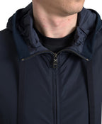 Dolce & Gabbana Blue Hooded Logo Polyester Full Zip Sweater
